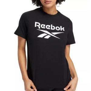 REEBOK Women's Short Sleeve Logo Graphic T-Shirt Black Medium